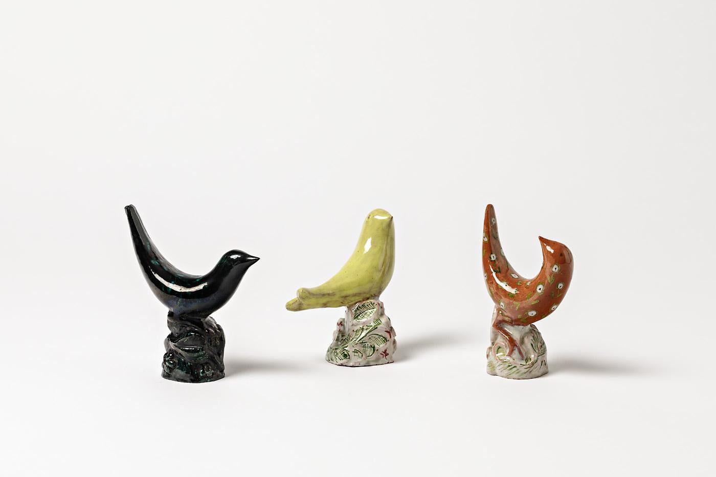 A set of three ceramic birds by Pol Pouchol.
Perfect original conditions.
Each piece is signed under the base.
circa 1950-1960.