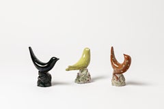 Set of Three Ceramic Birds by Pol Pouchol, circa 1950-1960