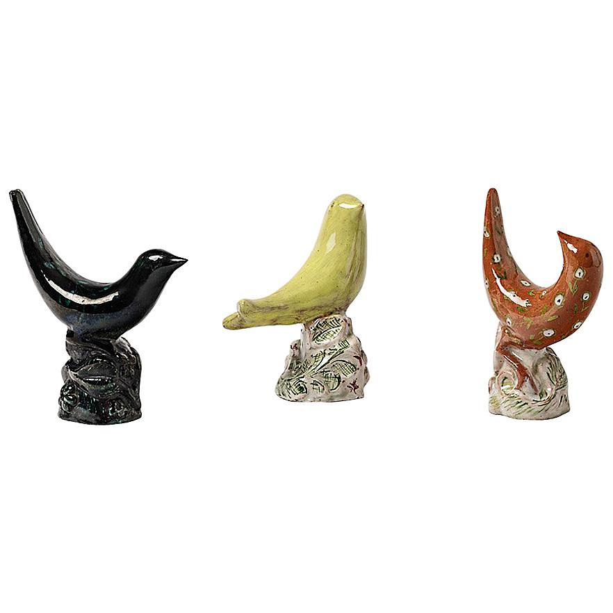 Set of Three Ceramic Birds by Pol Pouchol, circa 1950-1960