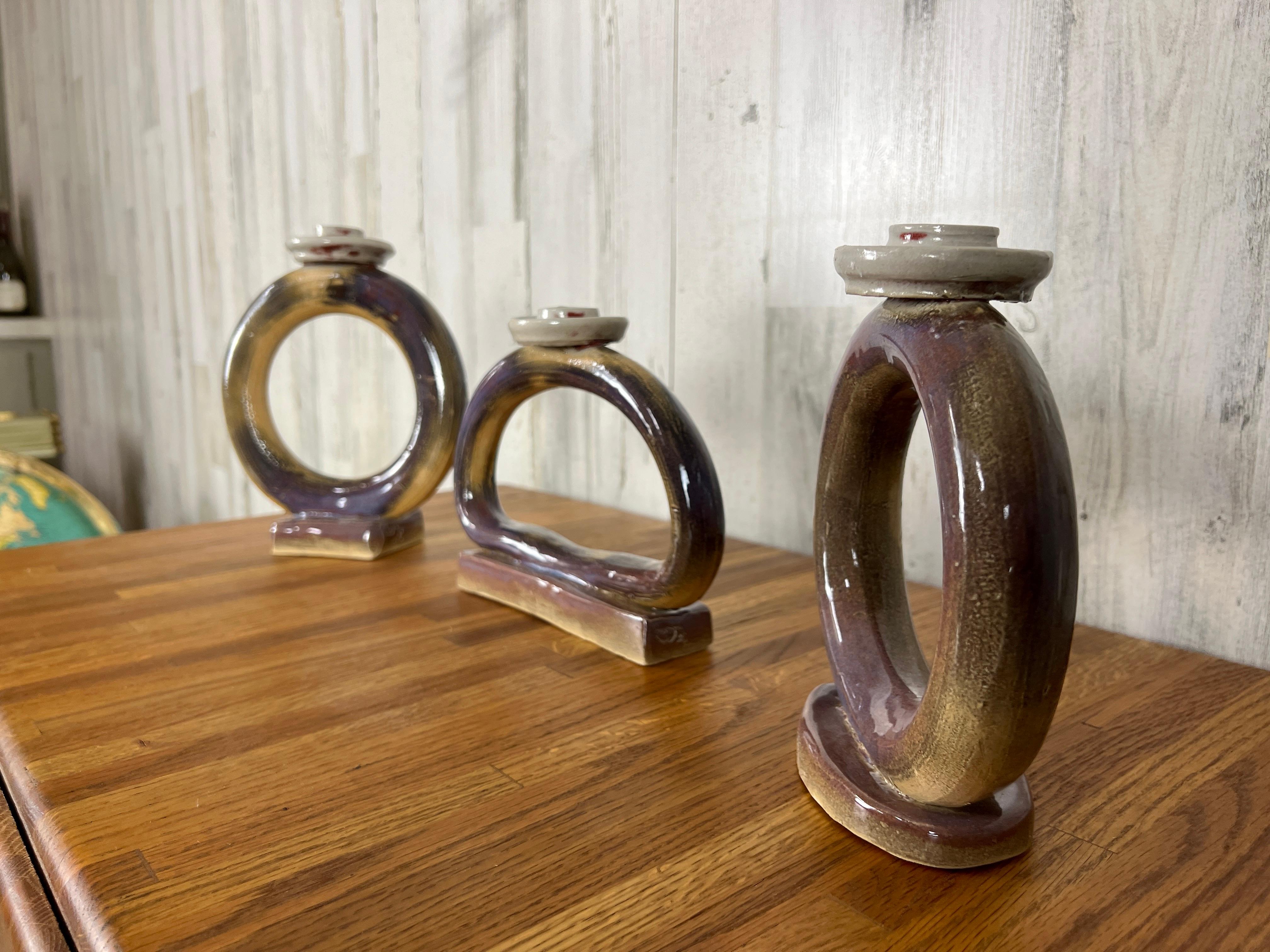 North American Set of Three Ceramic Candle holders  For Sale