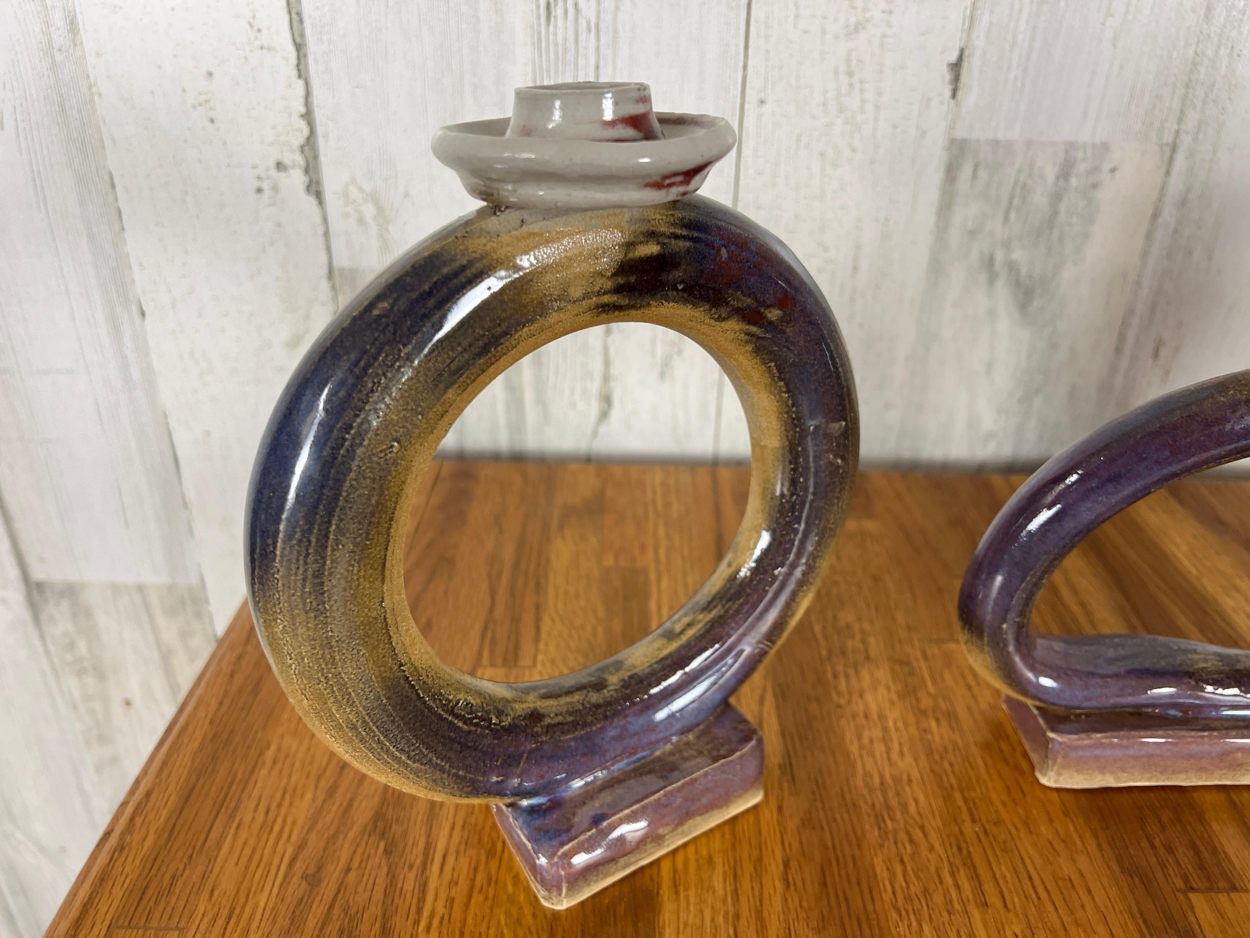 Set of Three Ceramic Candle holders  In Good Condition For Sale In Denton, TX