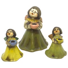 Vintage Set of three Ceramic Cherub Angel Candle Stick by Thun, Italy, 1960s