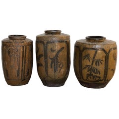 Vintage Set of Three Ceramic Chinese Pickle Jars
