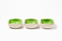 Set of Three Ceramic Green and White Dishes Cup by Keramos Midcentury Design