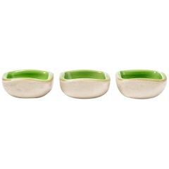 Set of Three Ceramic Green and White Dishes Cup by Keramos Midcentury Design