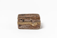 Ensemble de trois boîtes à bijoux en céramique bleues et brunes de Barbara Delfosse