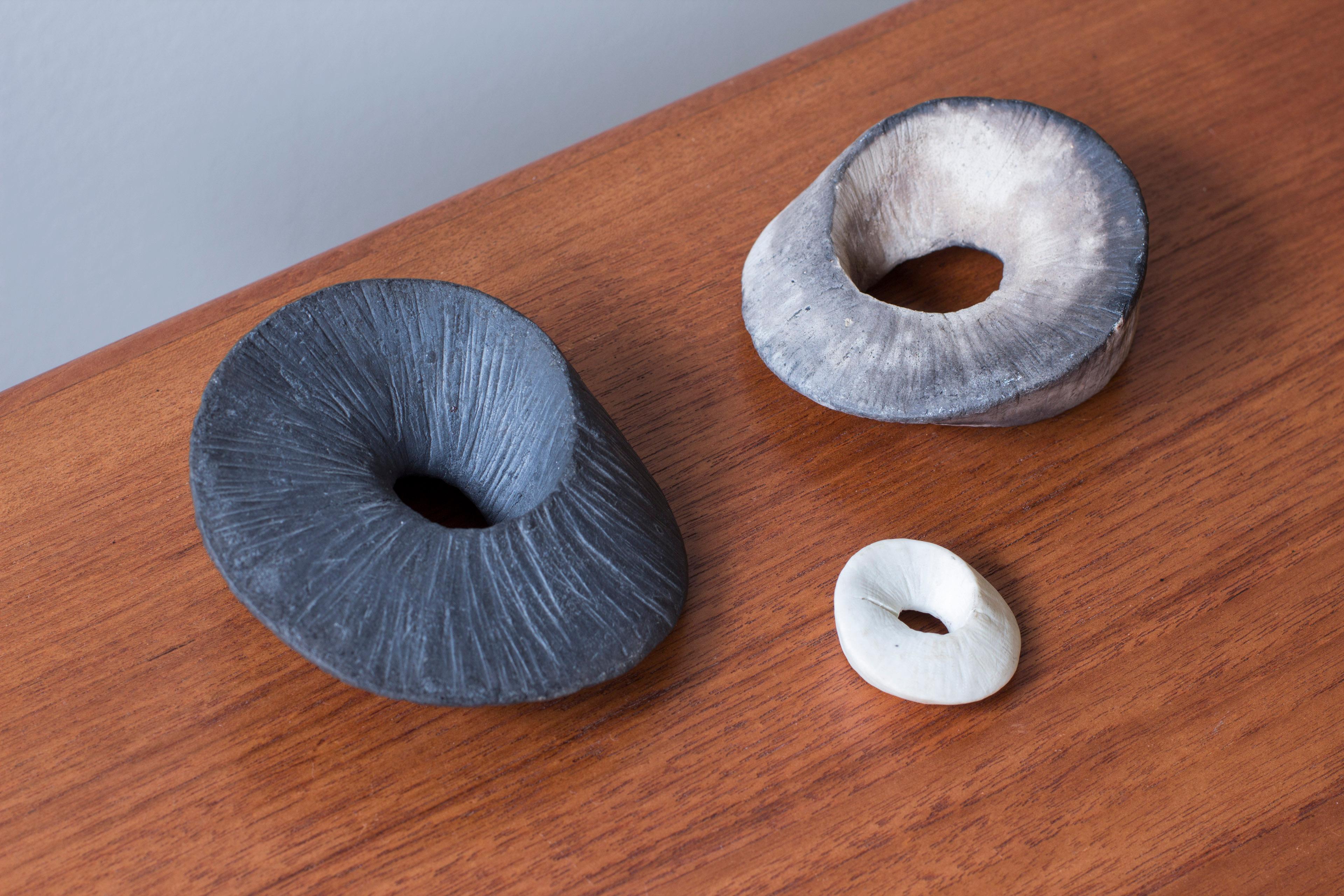 Scandinavian Modern Set of three ceramic sculptures by unknown Danish artist. Made by hand For Sale