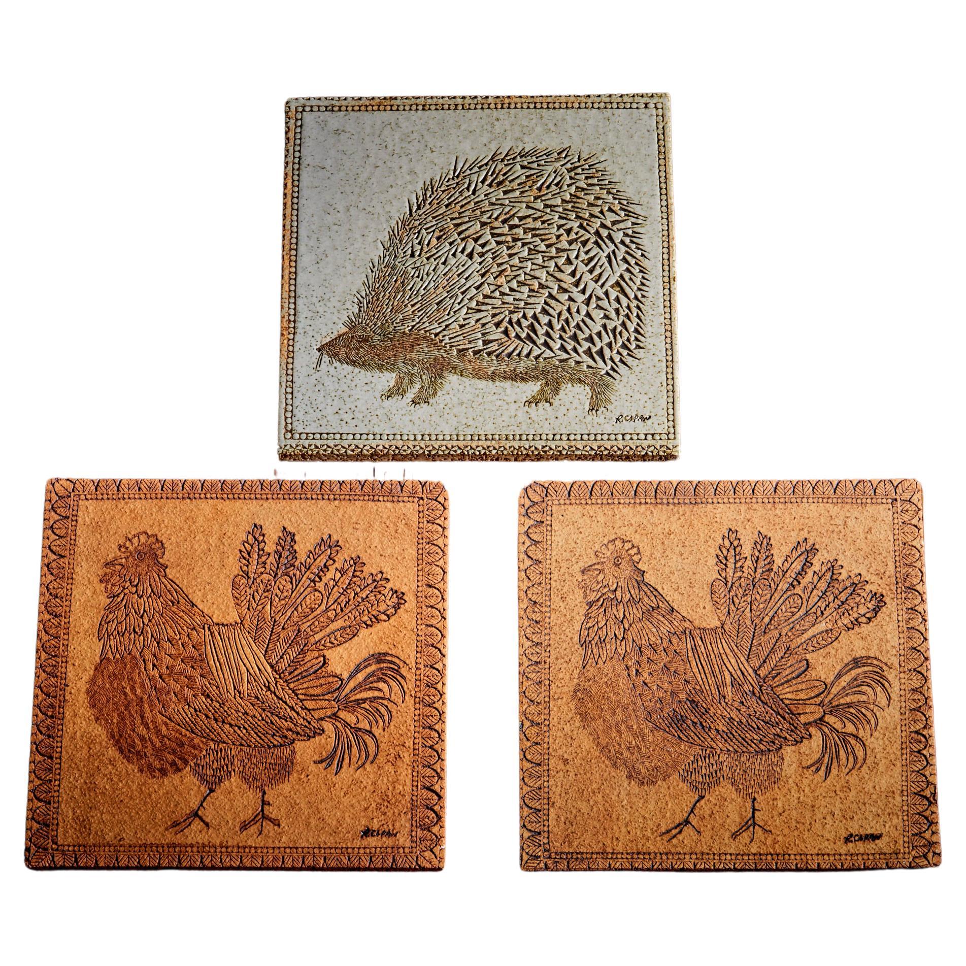 Set of three ceramic tiles by Roger Capron, France - 1970s  For Sale