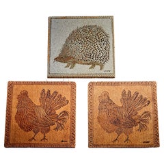 Retro Set of three ceramic tiles by Roger Capron, France - 1970s 