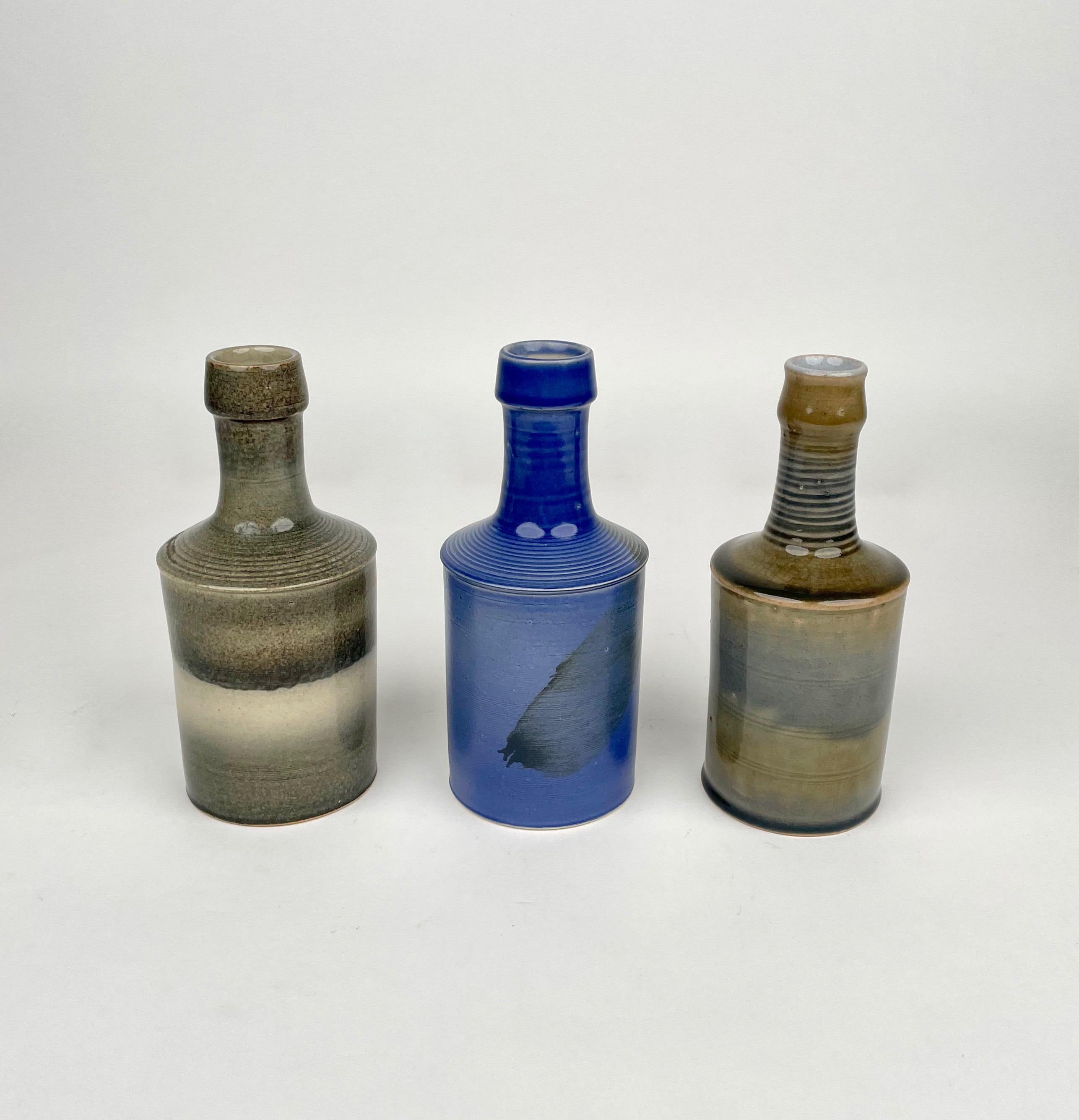 Mid-20th Century Set of Three Ceramic Vase Bottle Nanni Valentini Laboratorio Pesaro Italy, 1960s For Sale