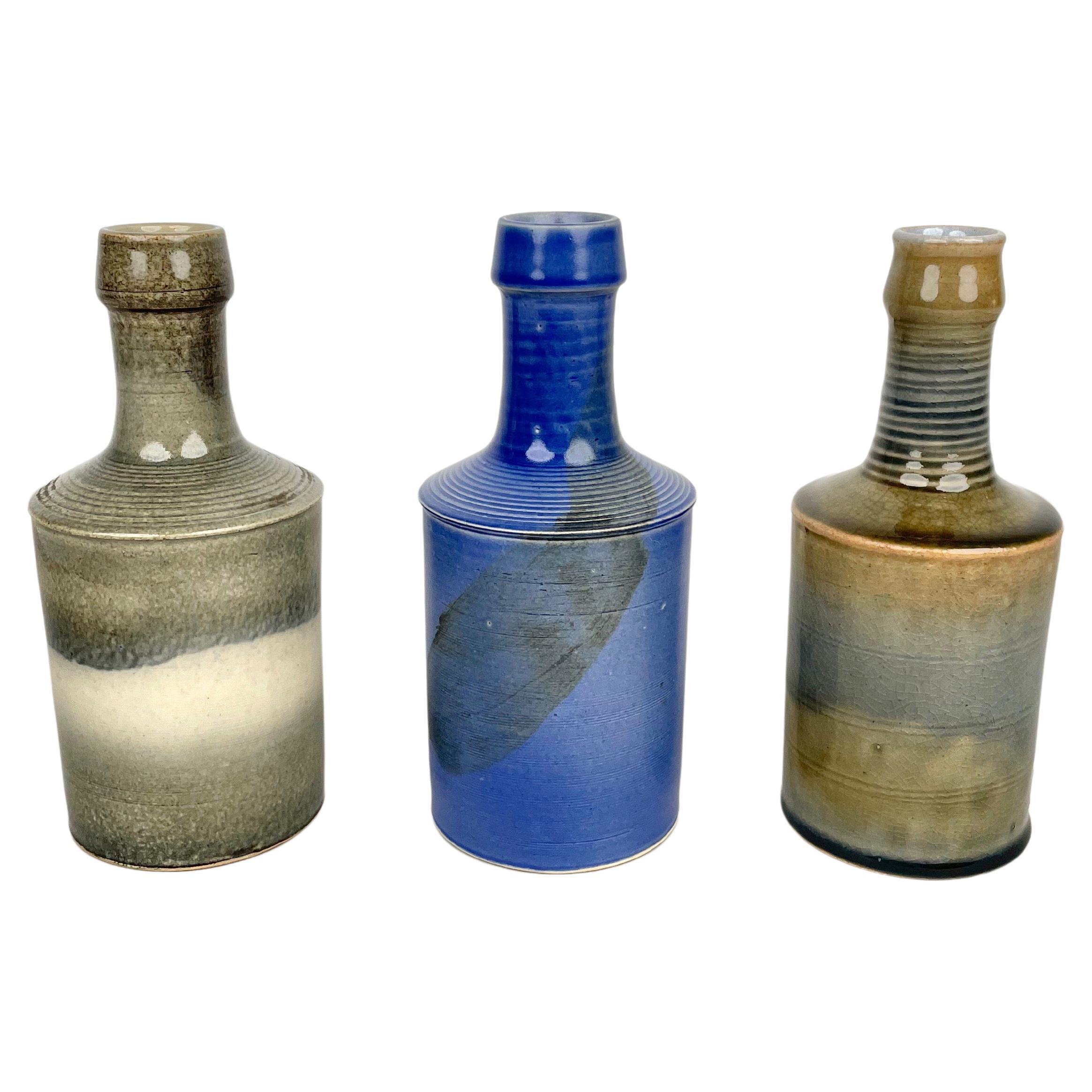 Set of Three Ceramic Vase Bottle Nanni Valentini Laboratorio Pesaro Italy, 1960s