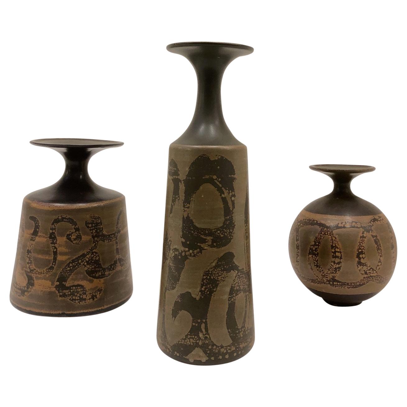 Set of Three Ceramic Vases by Robert Maxwell