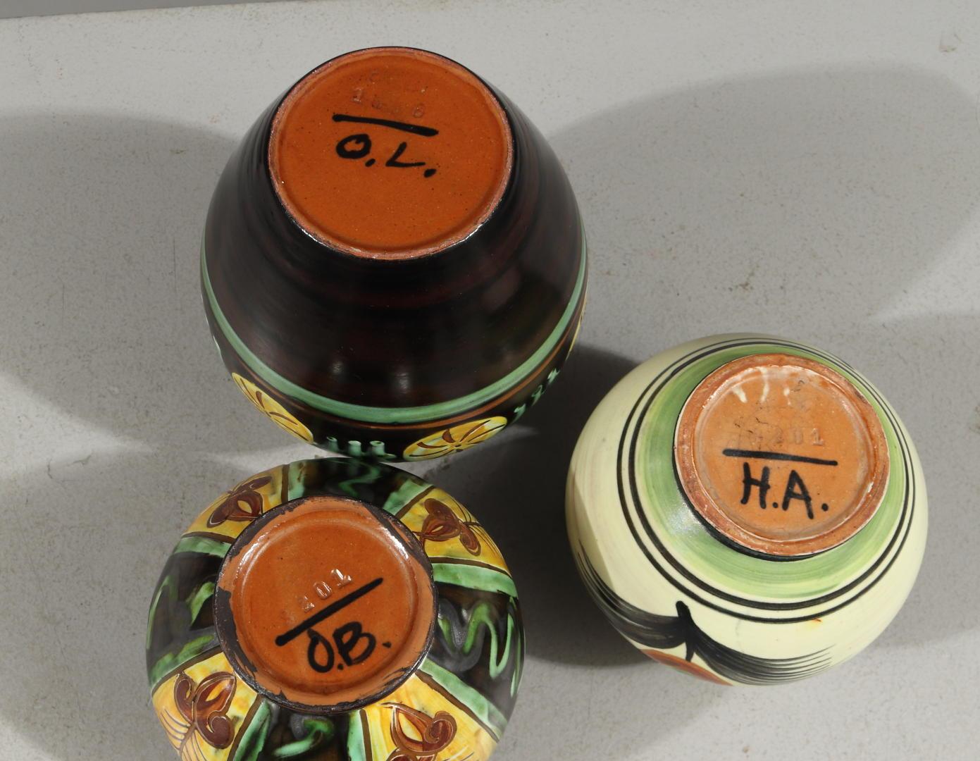 Art Deco Set of Three Ceramic Vases, Upsala-Ekeby, Early 20th Century For Sale