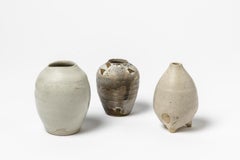 Set of Three Ceramic Vases White and Grey by Lukas Richarz Signed French Design