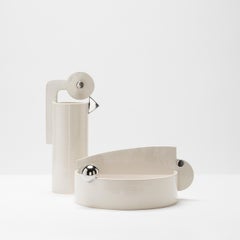 Juego de Tres Jarrones de Cerámica Blanca y Platino Real, Brillante Lujo Chic Moderno