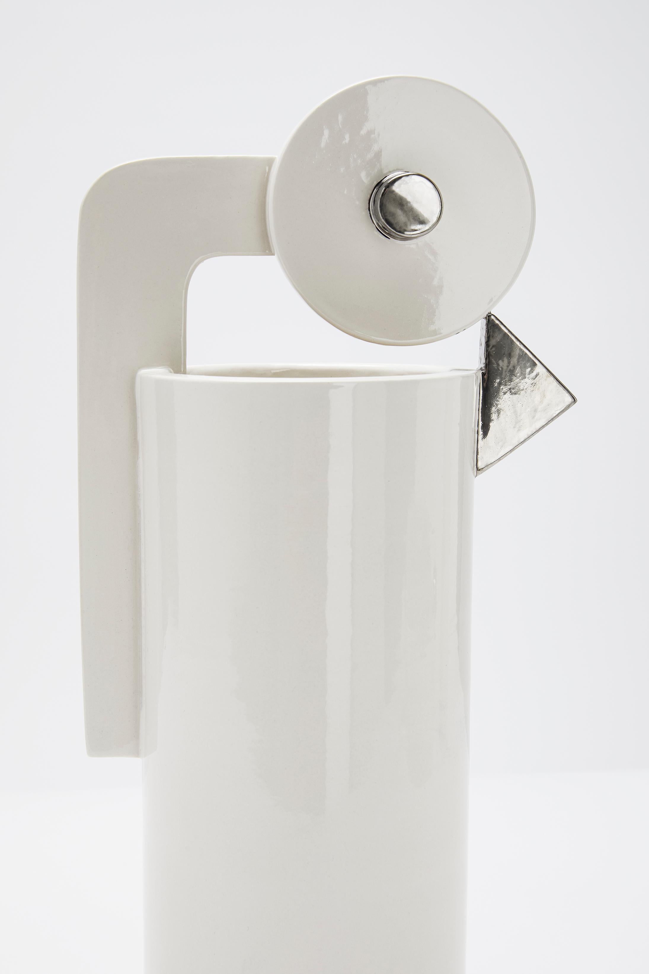 Set von drei Keramikvasen in Weiß und echtem Platin, glänzender moderner Chic Luxury (Zeitgenössisch) im Angebot