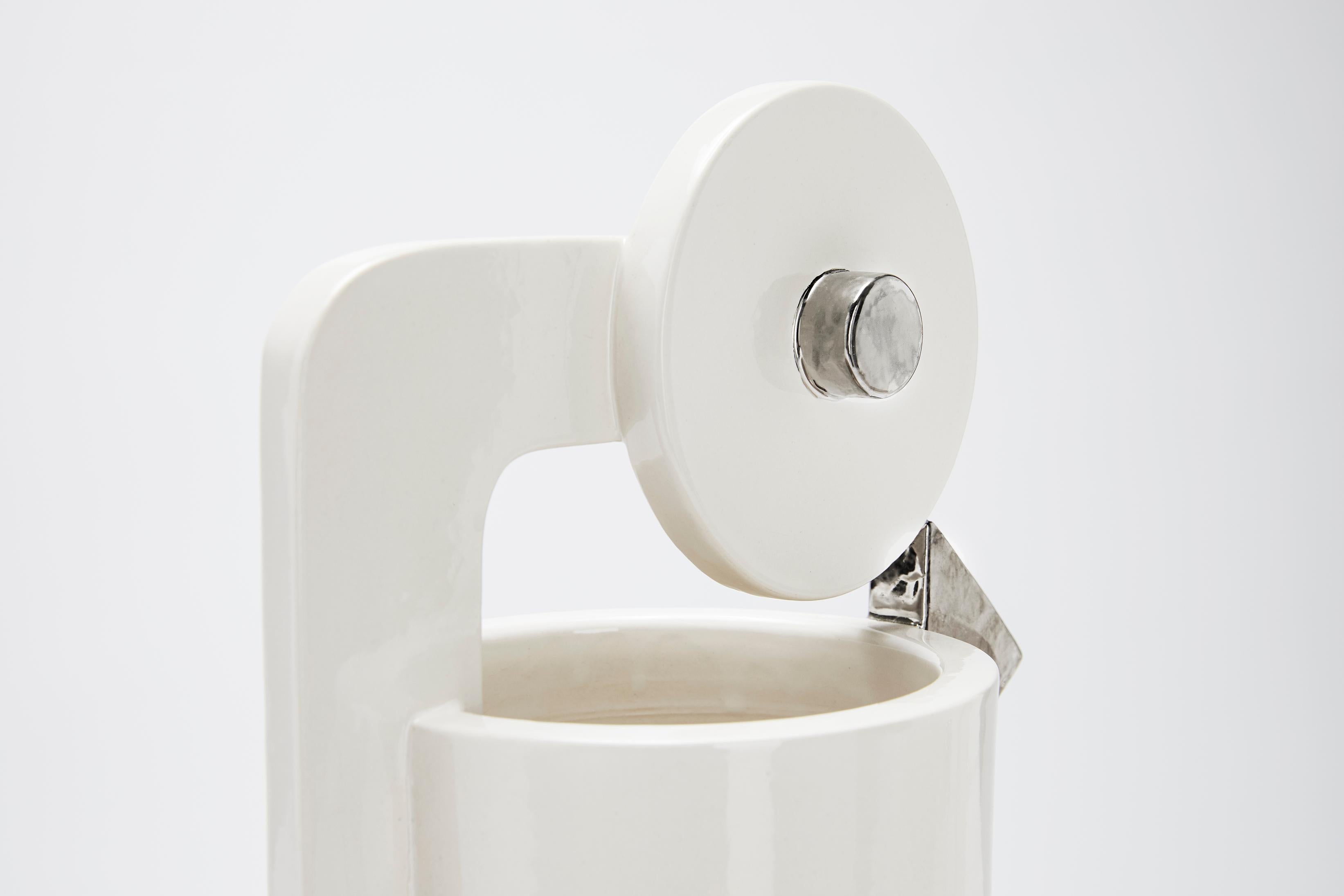 Set von drei Keramikvasen in Weiß und echtem Platin, glänzender moderner Chic Luxury im Angebot 2
