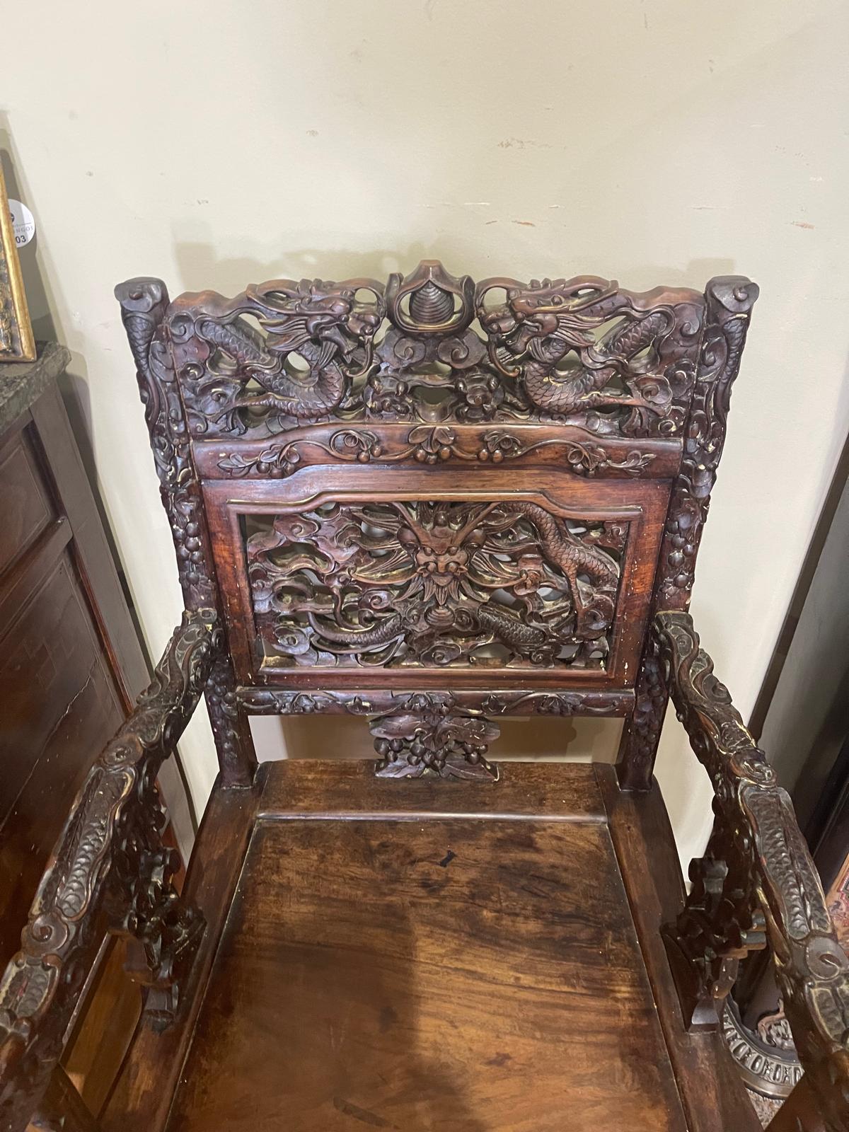 SET OF THREE CHAIRS AND TWO CHINESE ARMCHAIRS end 19th Century For Sale 7
