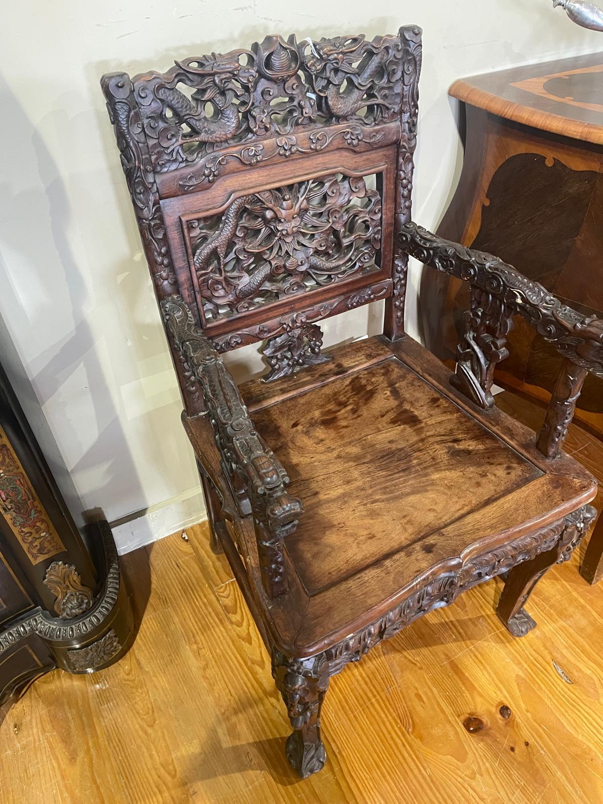 Wood SET OF THREE CHAIRS AND TWO CHINESE ARMCHAIRS end 19th Century For Sale