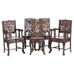 SET OF THREE CHAIRS AND TWO CHINESE ARMCHAIRS end 19th Century