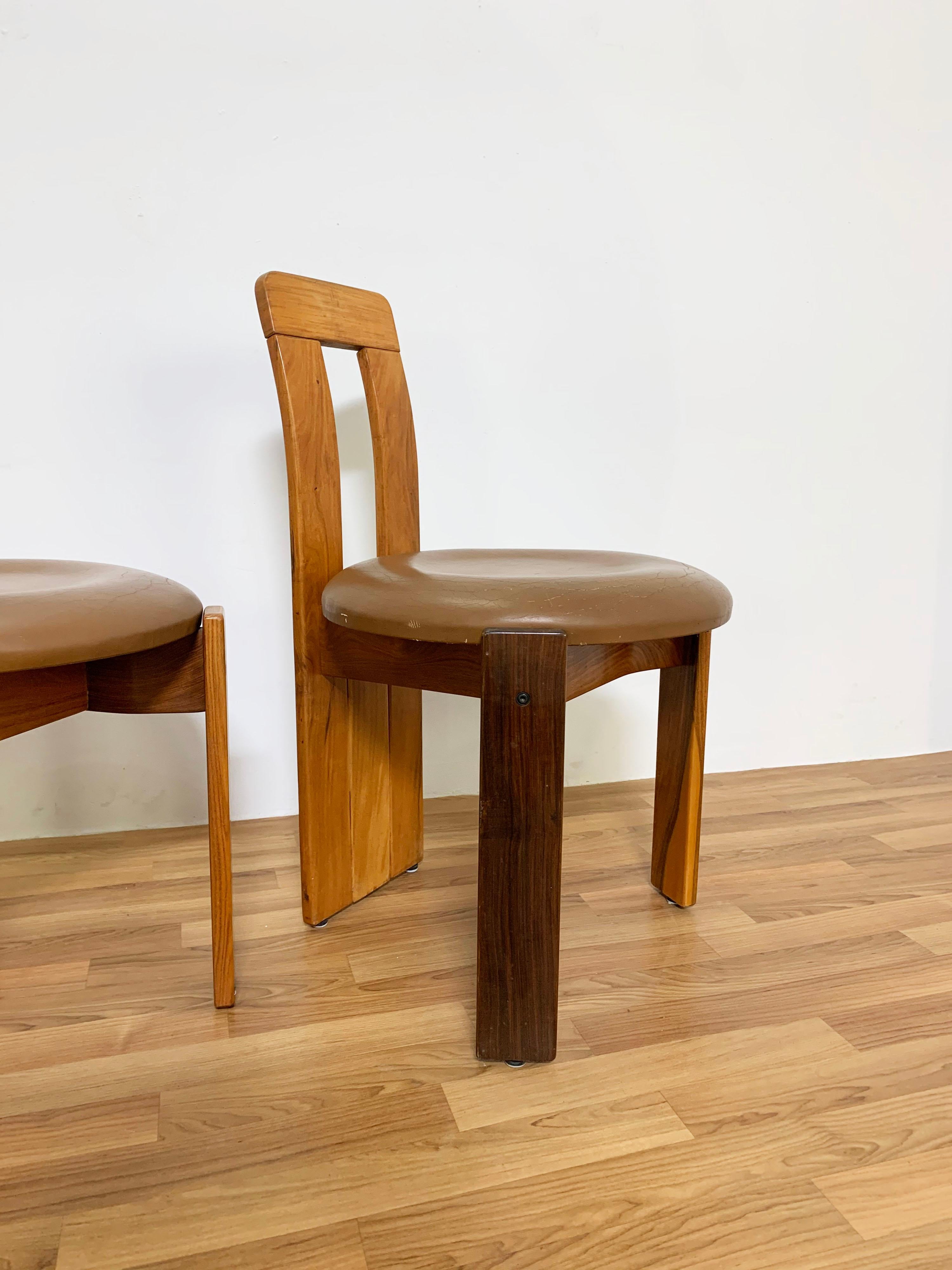 Set of Three Chairs in Bleached Walnut and Leather Attributed to Carla Scarpa 5