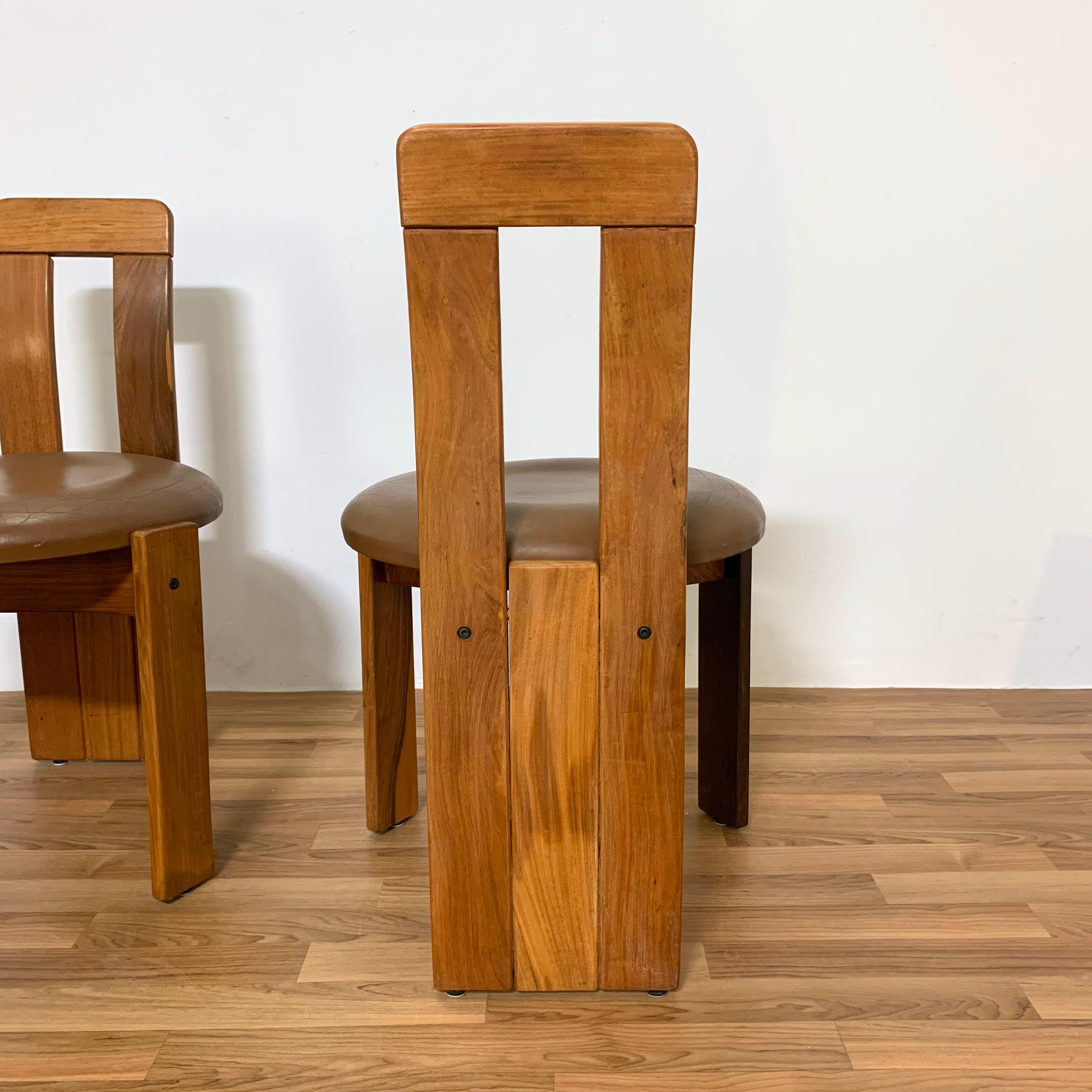 Set of Three Chairs in Bleached Walnut and Leather Attributed to Carla Scarpa In Good Condition In Peabody, MA