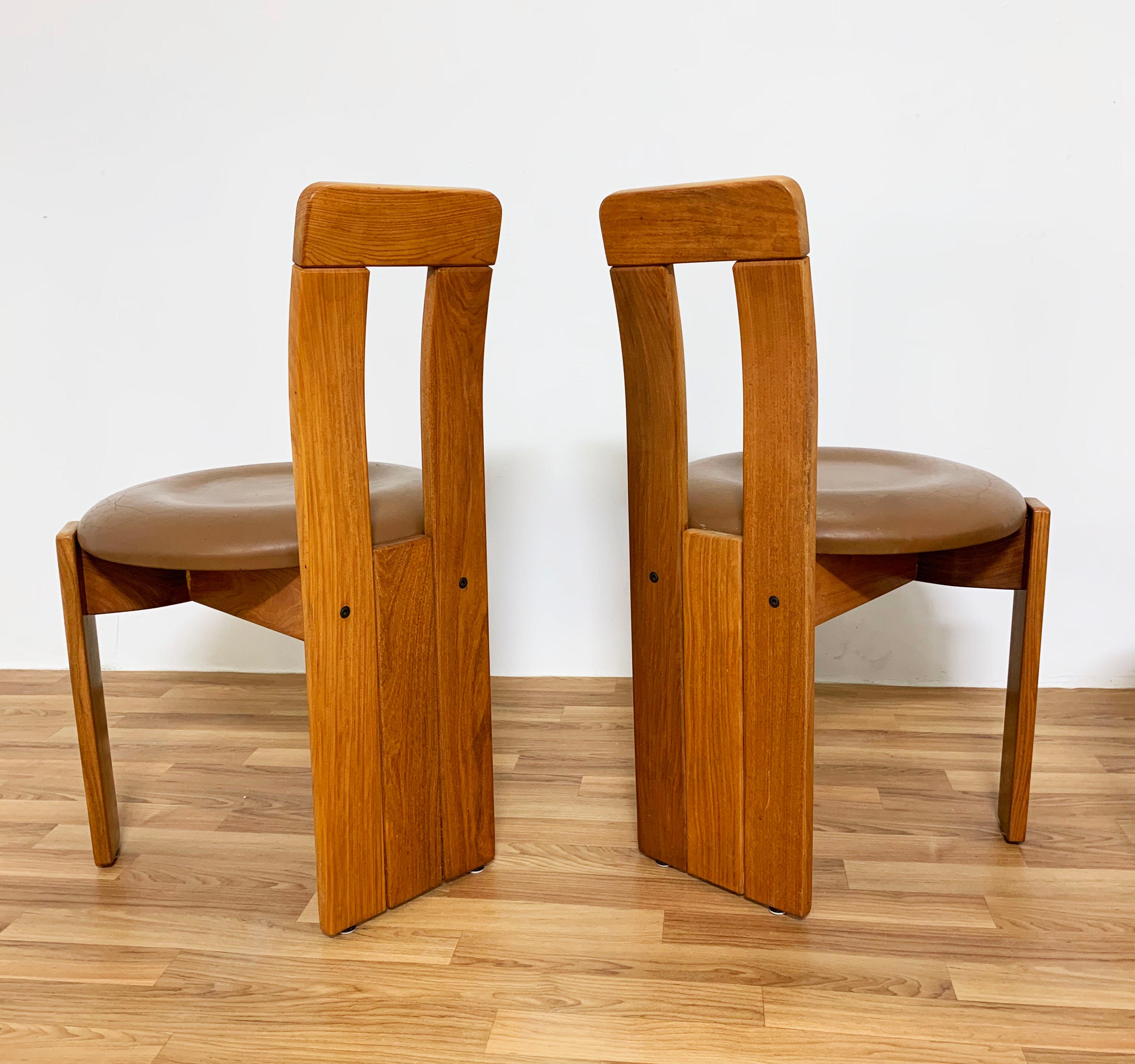 Set of Three Chairs in Bleached Walnut and Leather Attributed to Carla Scarpa 3