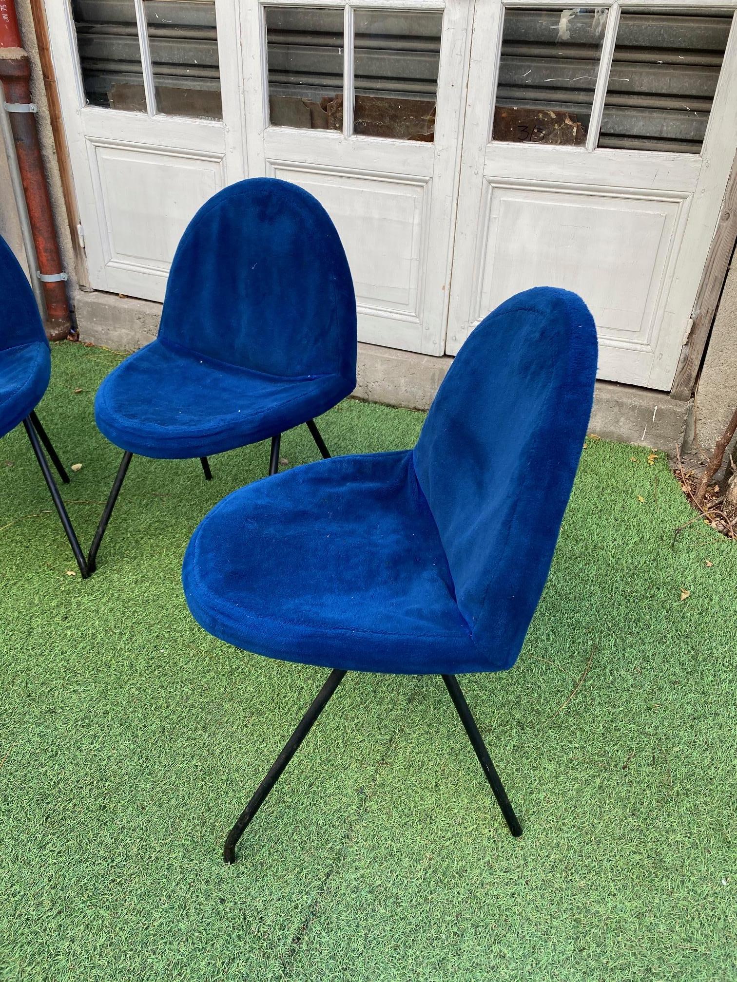 French Set of Three Chairs, Model 771, by Joseph-André Motte for Steiner, France, 1950s