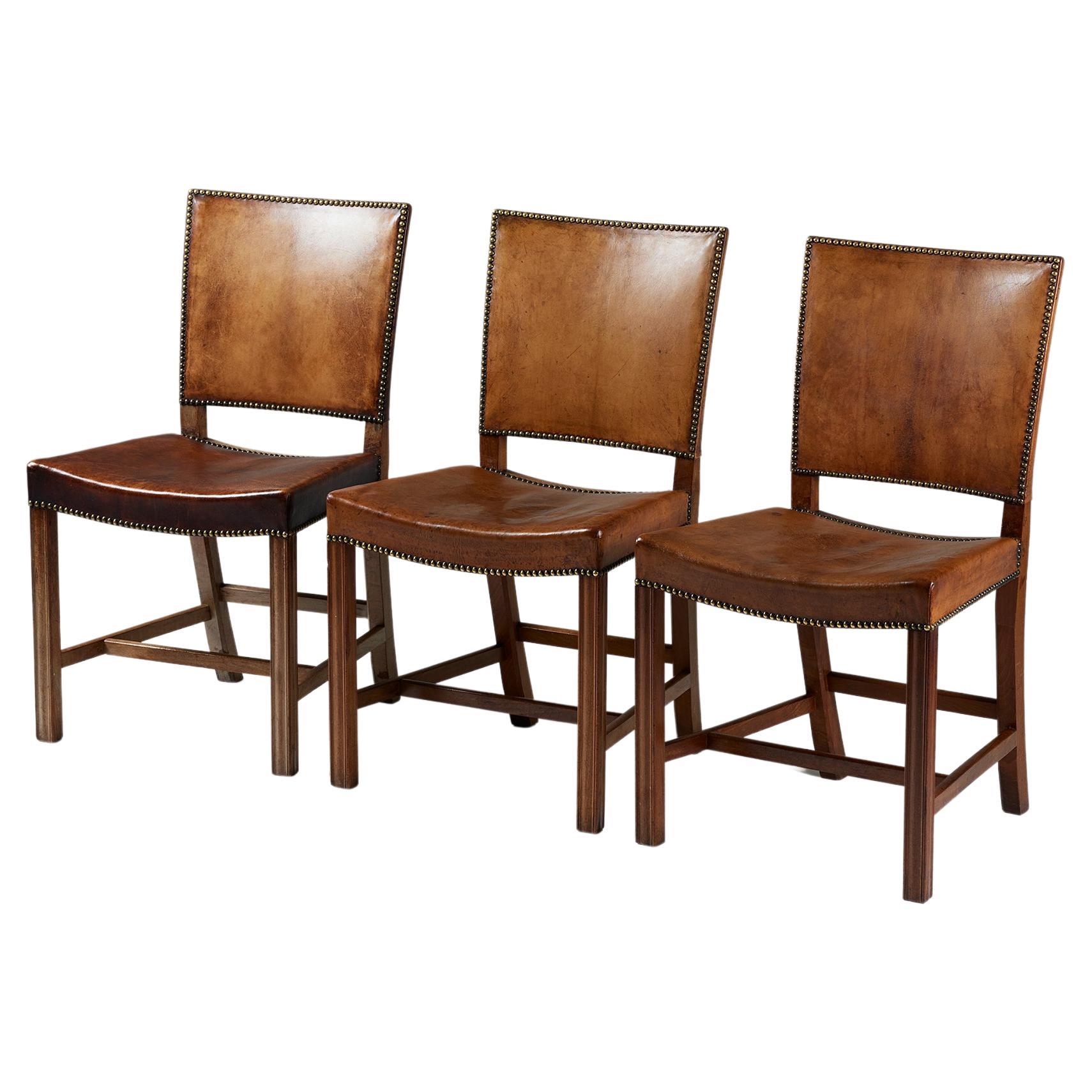 Set of three chairs ‘The Red Chairs’ model 3949 designed by Kaare Klint, Denmark For Sale