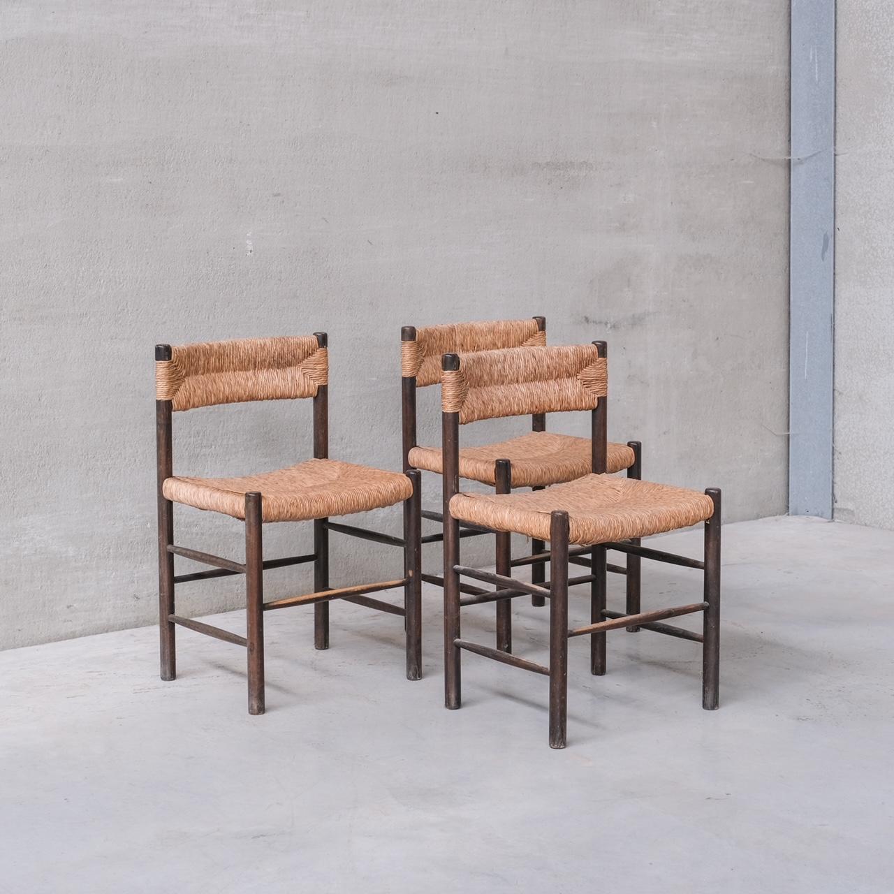 Set of Three Charlotte Perriand 'Dordogne' Model Mid-Century Dining Chairs For Sale 7