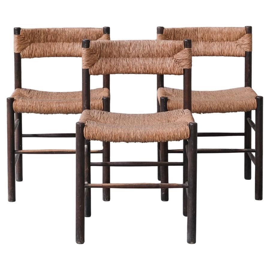 Set of Three Charlotte Perriand 'Dordogne' Model Mid-Century Dining Chairs For Sale