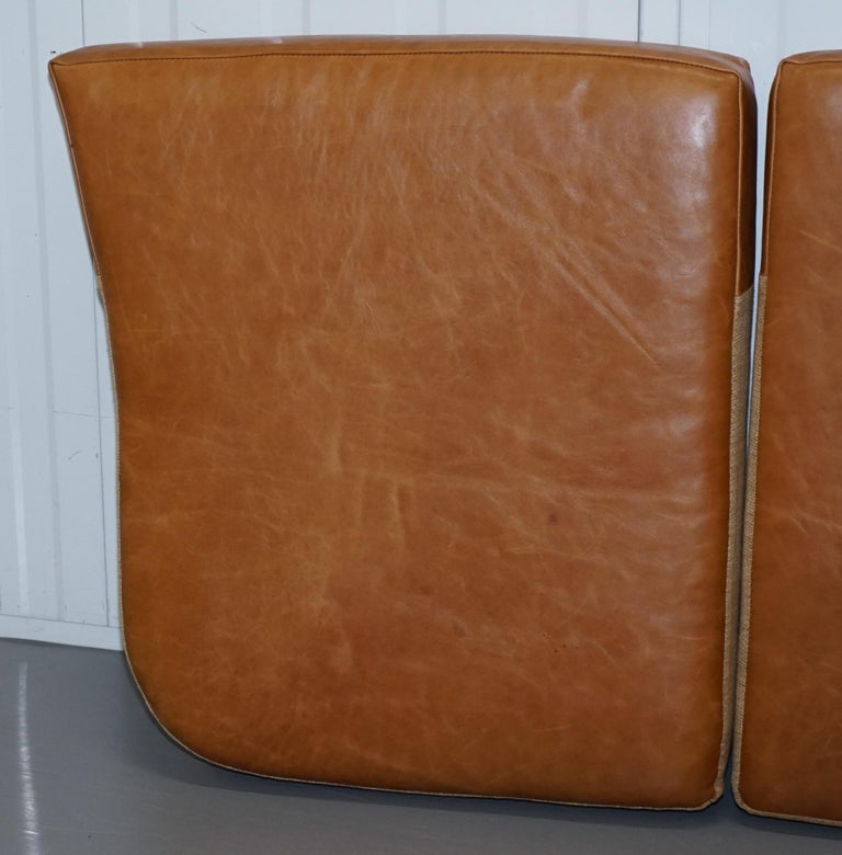 Set of Three Chesterfield Gentlemans Club Sofa Tan Brown Leather Seat