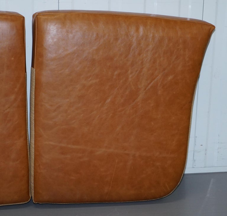 Set of Three Chesterfield Gentlemans Club Sofa Tan Brown Leather Seat Cushions For Sale at 1stDibs