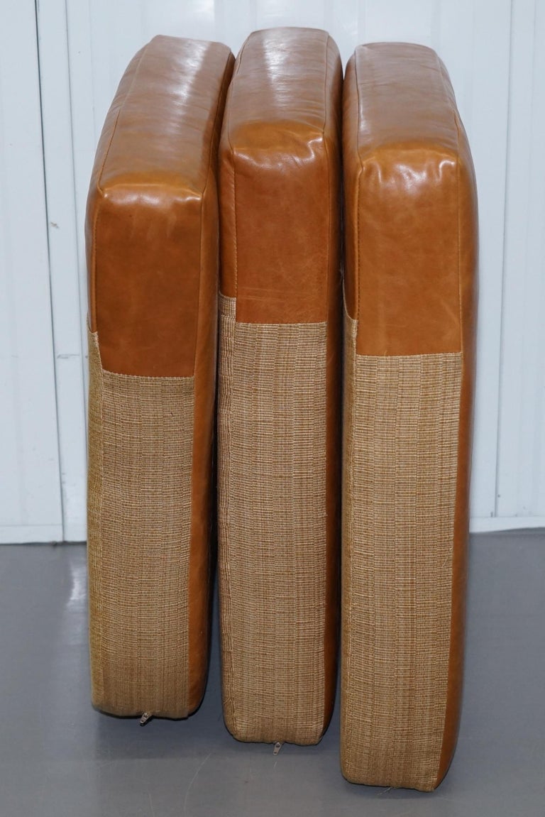 Set of Three Chesterfield Gentlemans Club Sofa Tan Brown Leather Seat