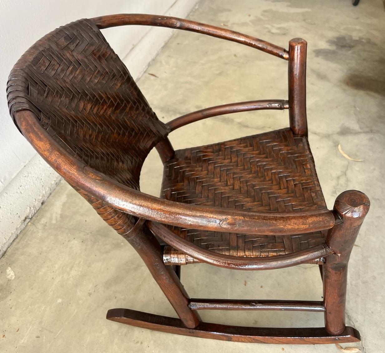 Set of Three Children's Old Hickory Settee Rocker and Chair In Good Condition For Sale In Los Angeles, CA