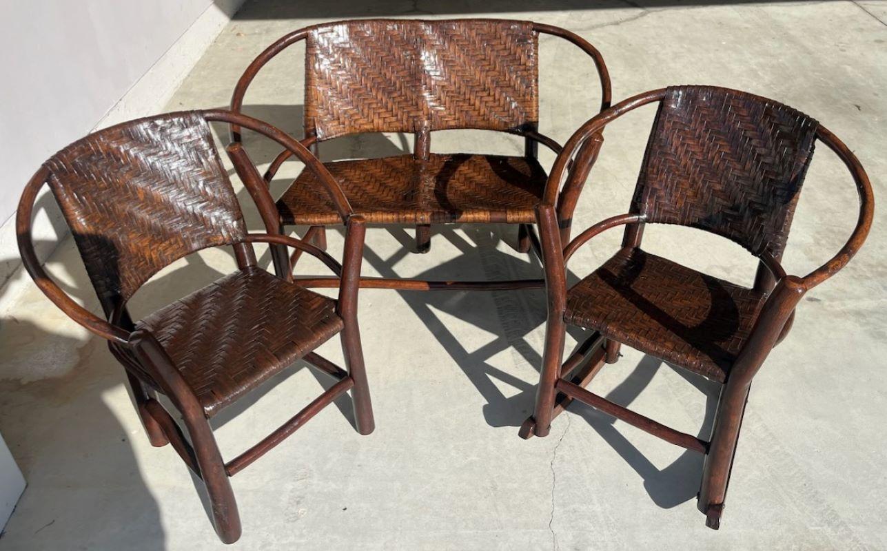 Set of Three Children's Old Hickory Settee Rocker and Chair For Sale