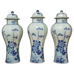  Chinese Blue and White Lidded Vases