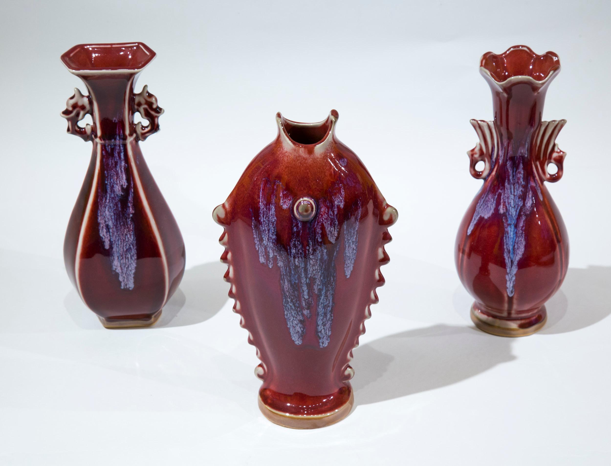 Qing Three Chinese Flambe Glazed Vases