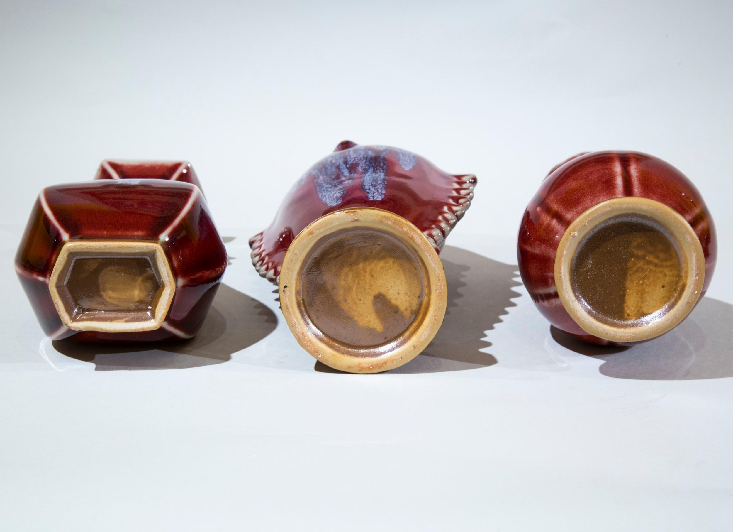 Three Chinese Flambe Glazed Vases 1