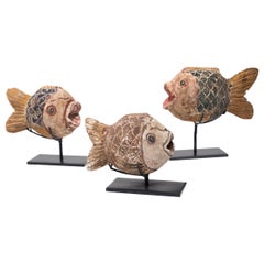 Set of Three Chinese Folk Koi Sculptures