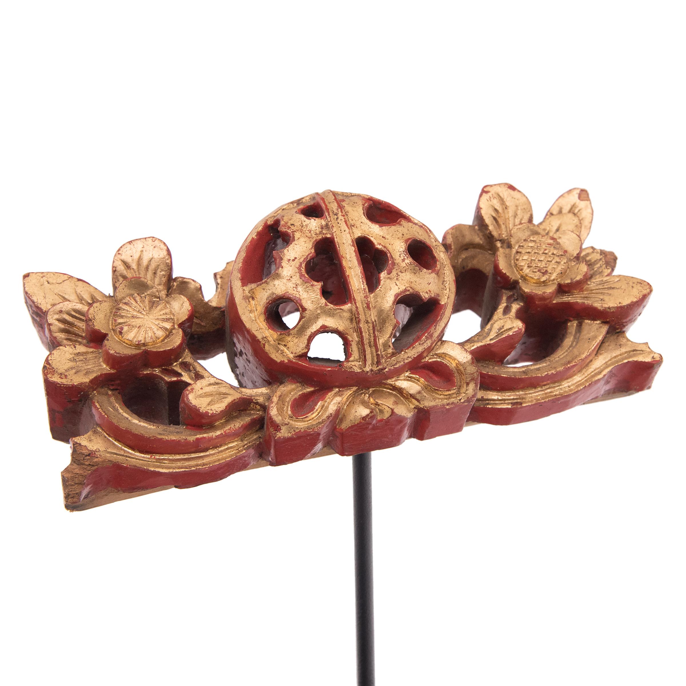 Wood Set of Three Chinese Gilt Fragments, c. 1850 For Sale