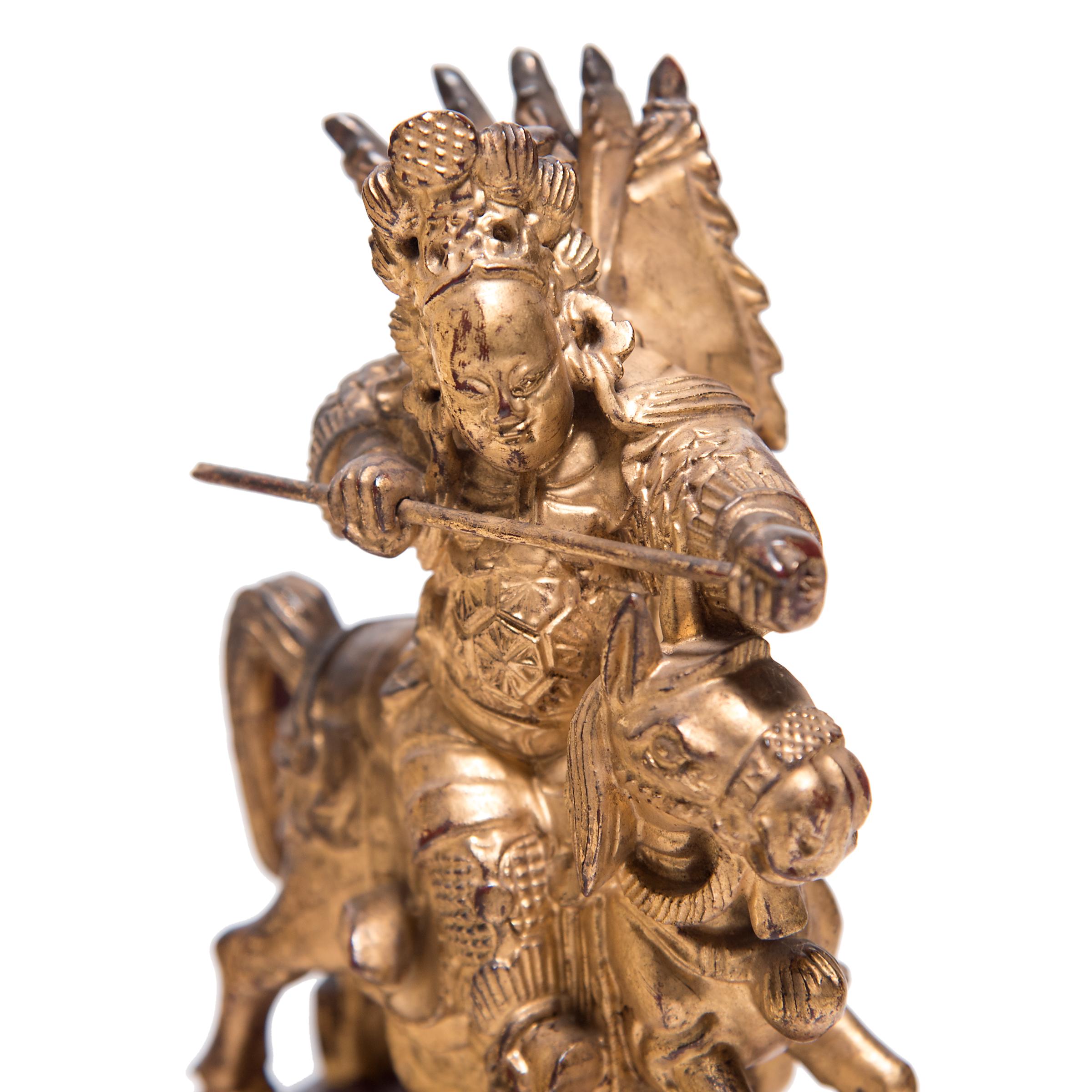 Carved Set of Three Chinese Mythical Gilt Figures, circa 1850