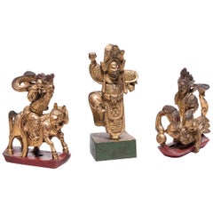 Set of Three Chinese Mythical Gilt Figures, circa 1850