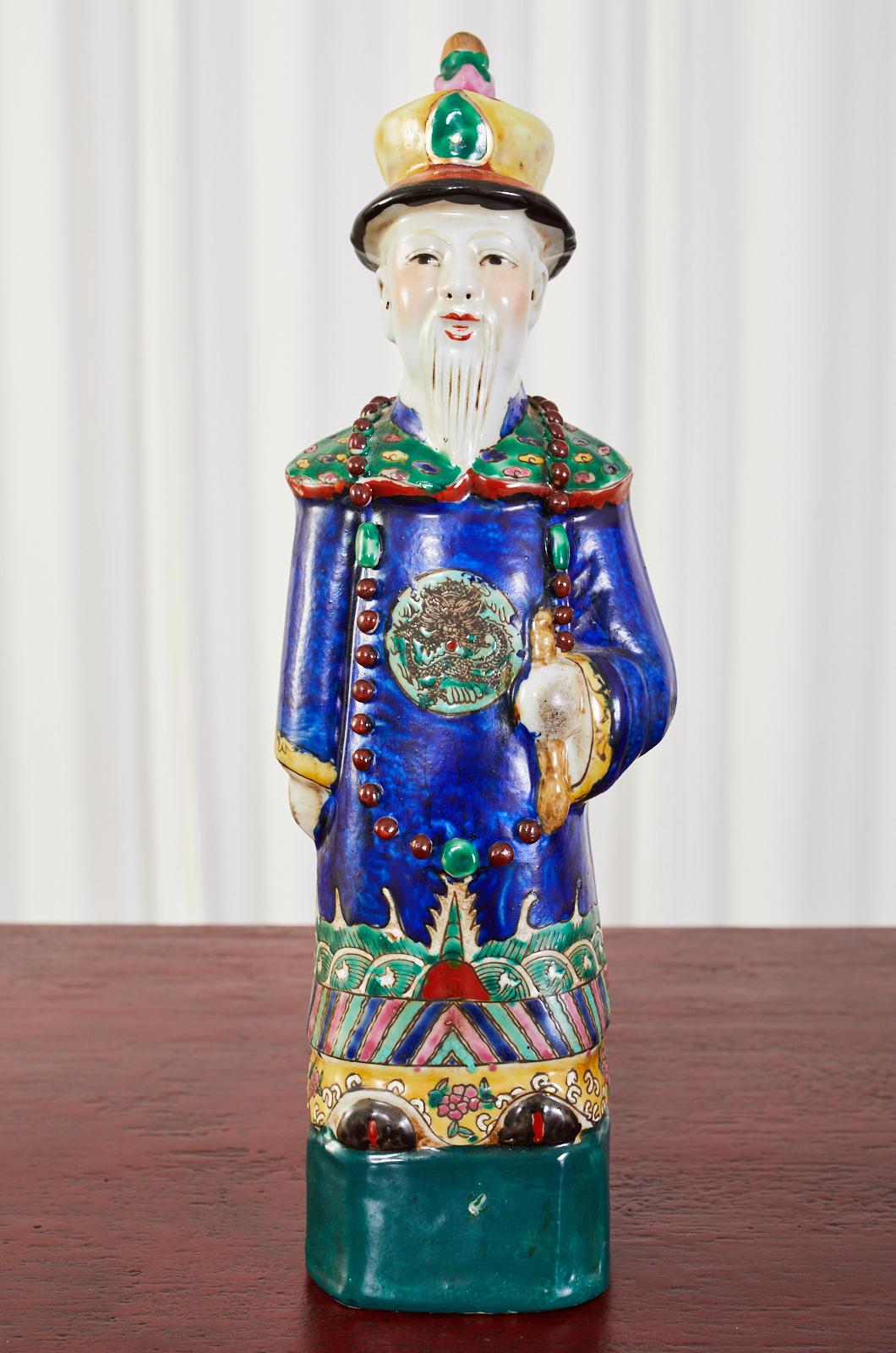 Hand-Crafted Set of Three Chinese Porcelain Qing Emperor Figures