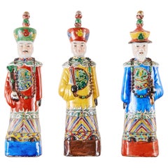 Vintage Set of Three Chinese Porcelain Qing Emperor Figures