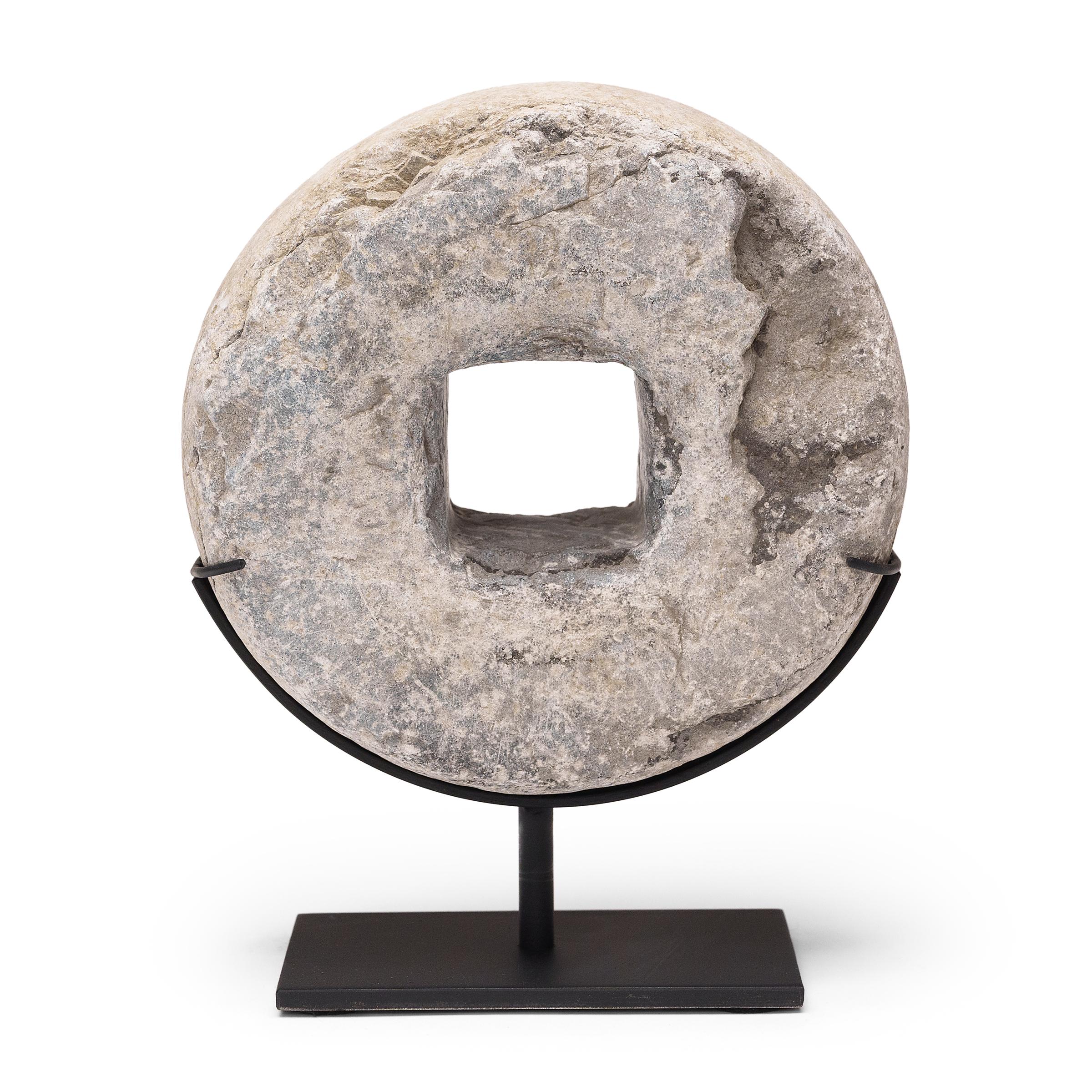 Organic Modern Set of Three Chinese Prosperity Stone Discs, c. 1900