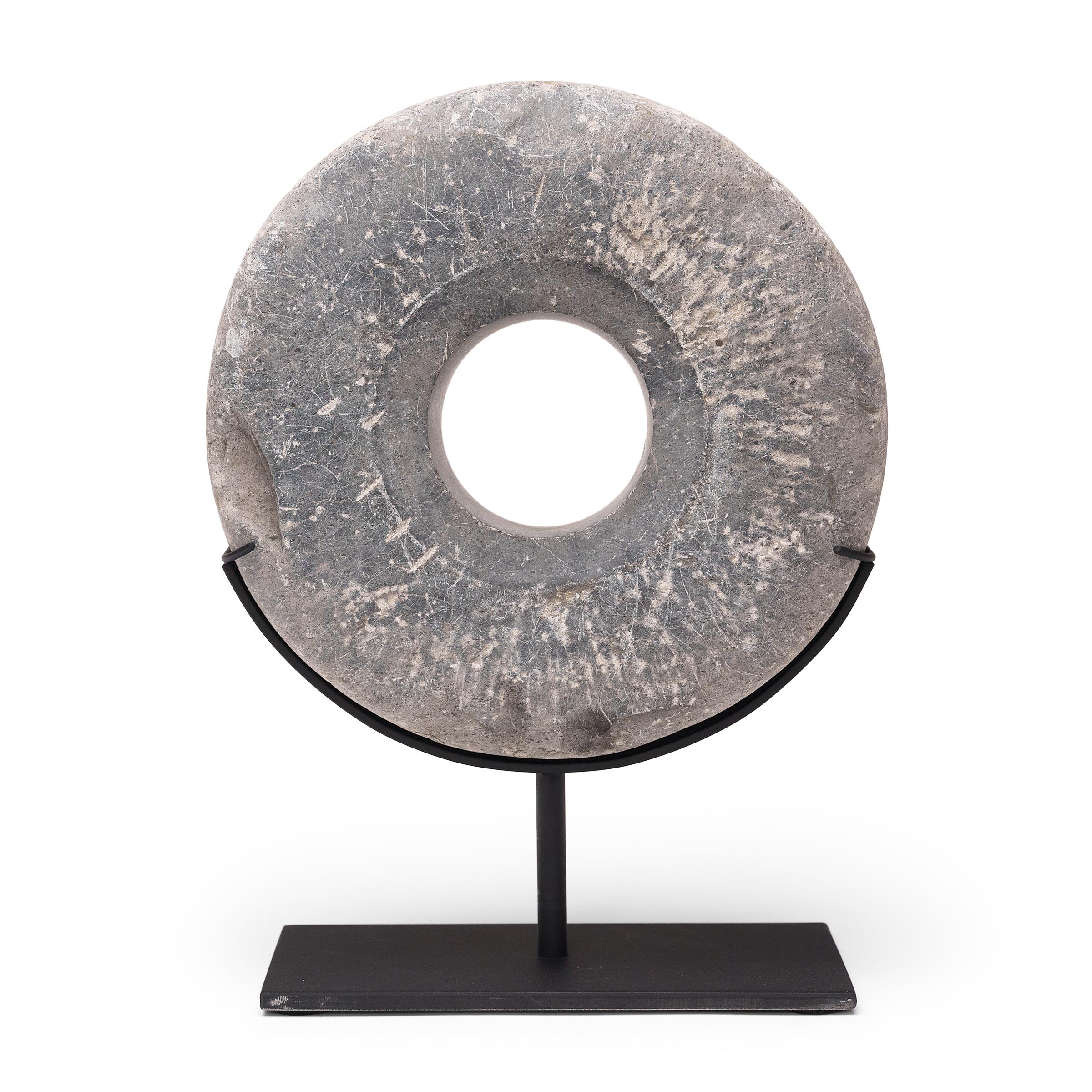 Steel Set of Three Chinese Prosperity Stone Discs, c. 1900