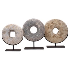 Antique Set of Three Chinese Prosperity Stone Discs, c. 1900