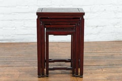 Set of Three Vintage Rosewood Nesting Tables with Reddish Brown Patina