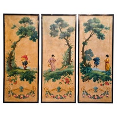 Set of Three Chinoiserie Decorative Panels – 19th Century